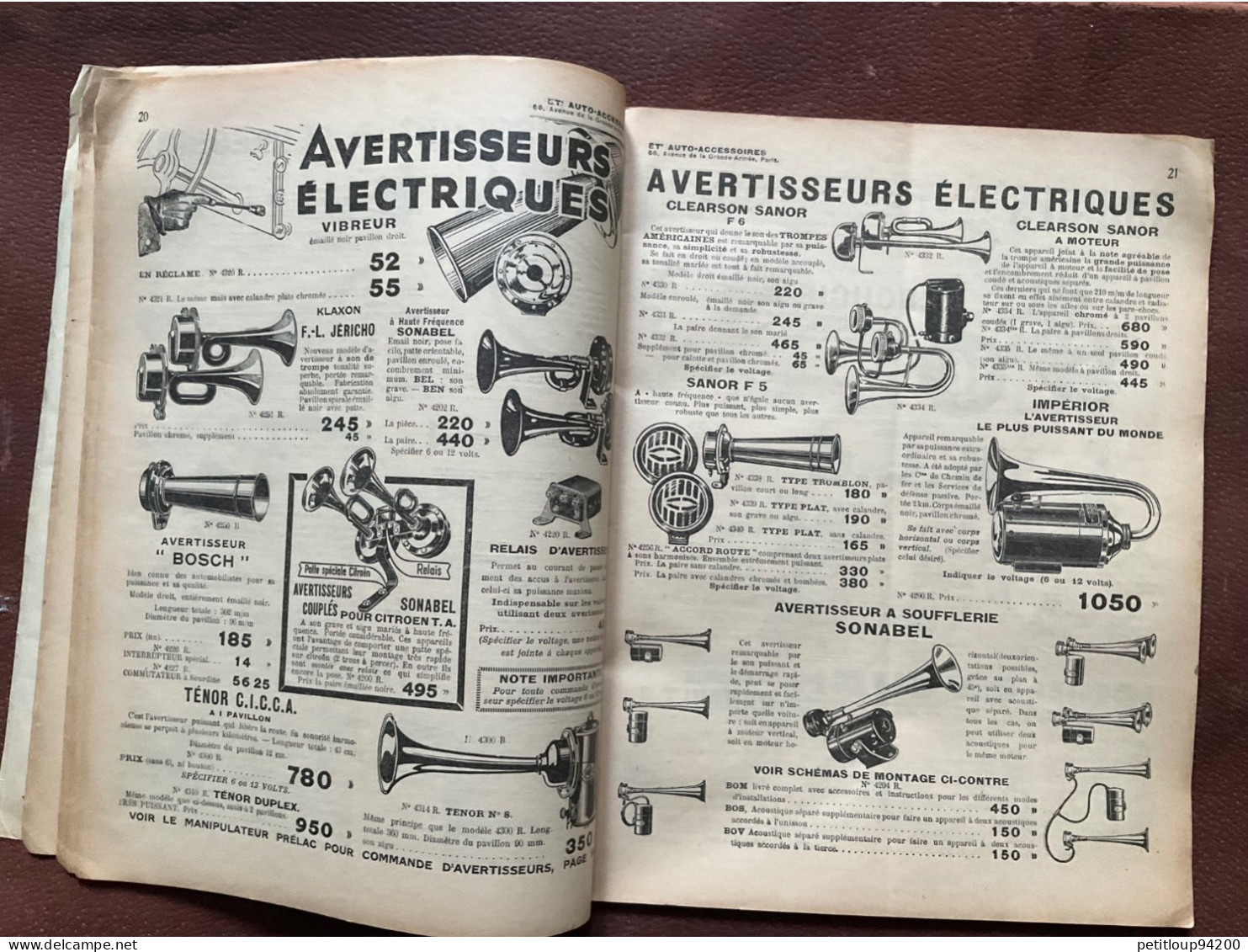 DOCUMENT COMMERCIAL Catalogue  AUTO-ACCESSOIRES  Paris  ANNÉE 1939