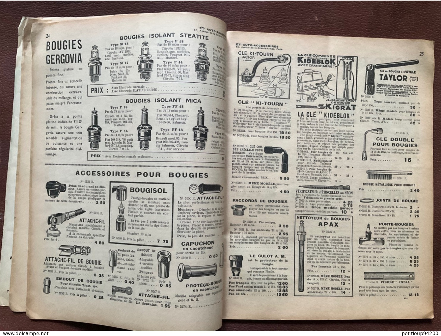 DOCUMENT COMMERCIAL Catalogue  AUTO-ACCESSOIRES  Paris  ANNÉE 1939