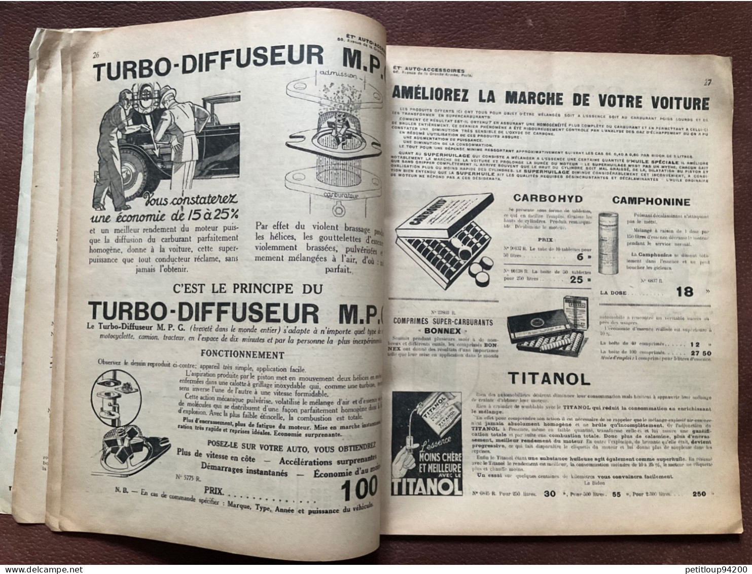 DOCUMENT COMMERCIAL Catalogue  AUTO-ACCESSOIRES  Paris  ANNÉE 1939