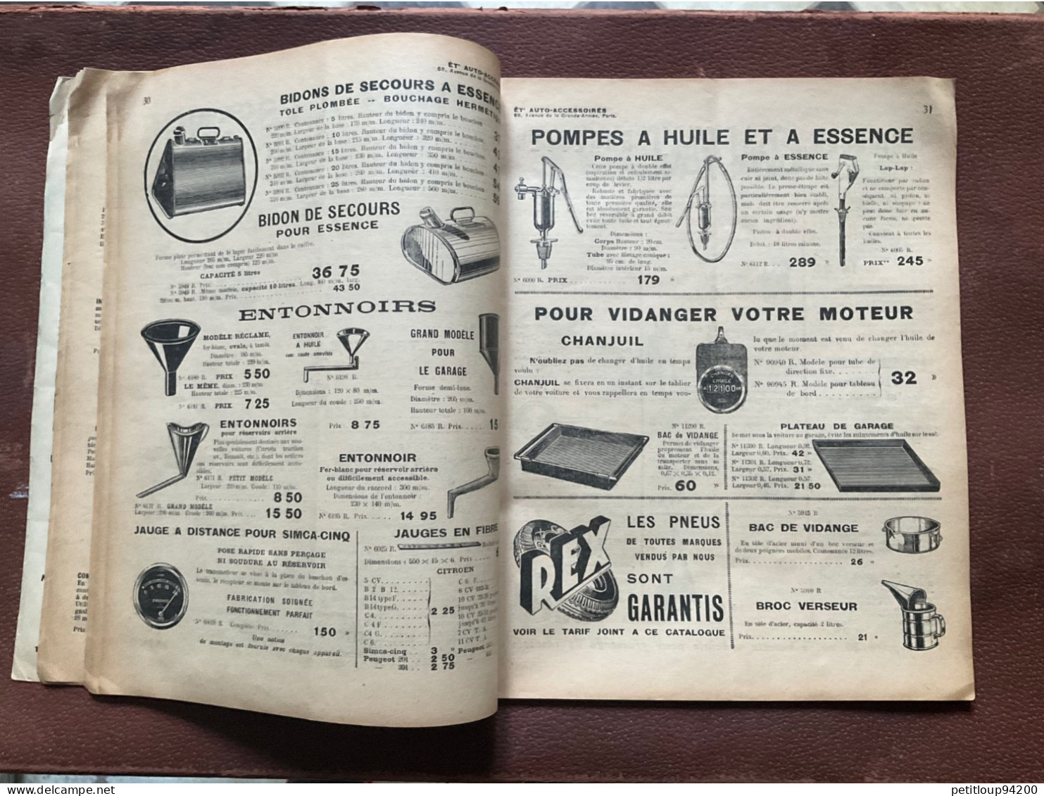 DOCUMENT COMMERCIAL Catalogue  AUTO-ACCESSOIRES  Paris  ANNÉE 1939