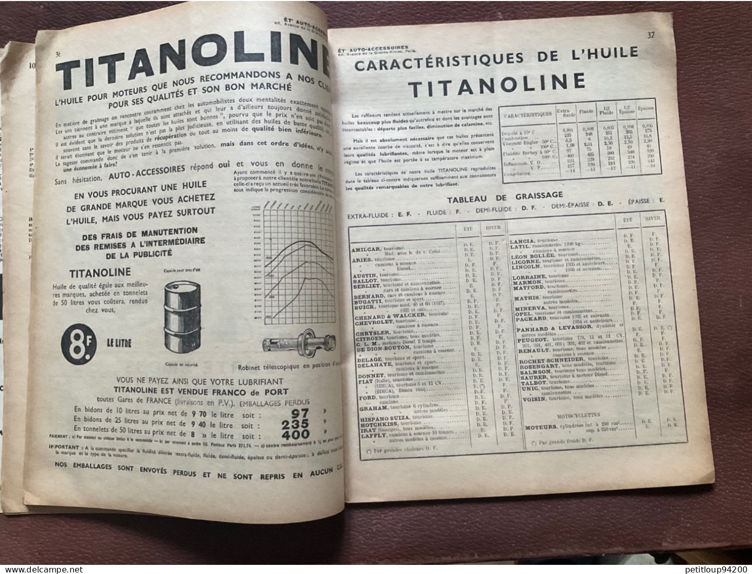 DOCUMENT COMMERCIAL Catalogue  AUTO-ACCESSOIRES  Paris  ANNÉE 1939