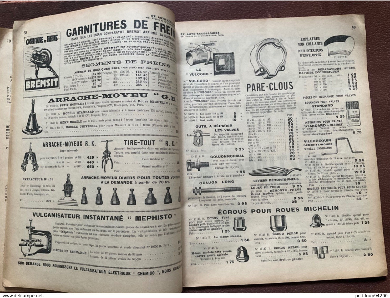 DOCUMENT COMMERCIAL Catalogue  AUTO-ACCESSOIRES  Paris  ANNÉE 1939