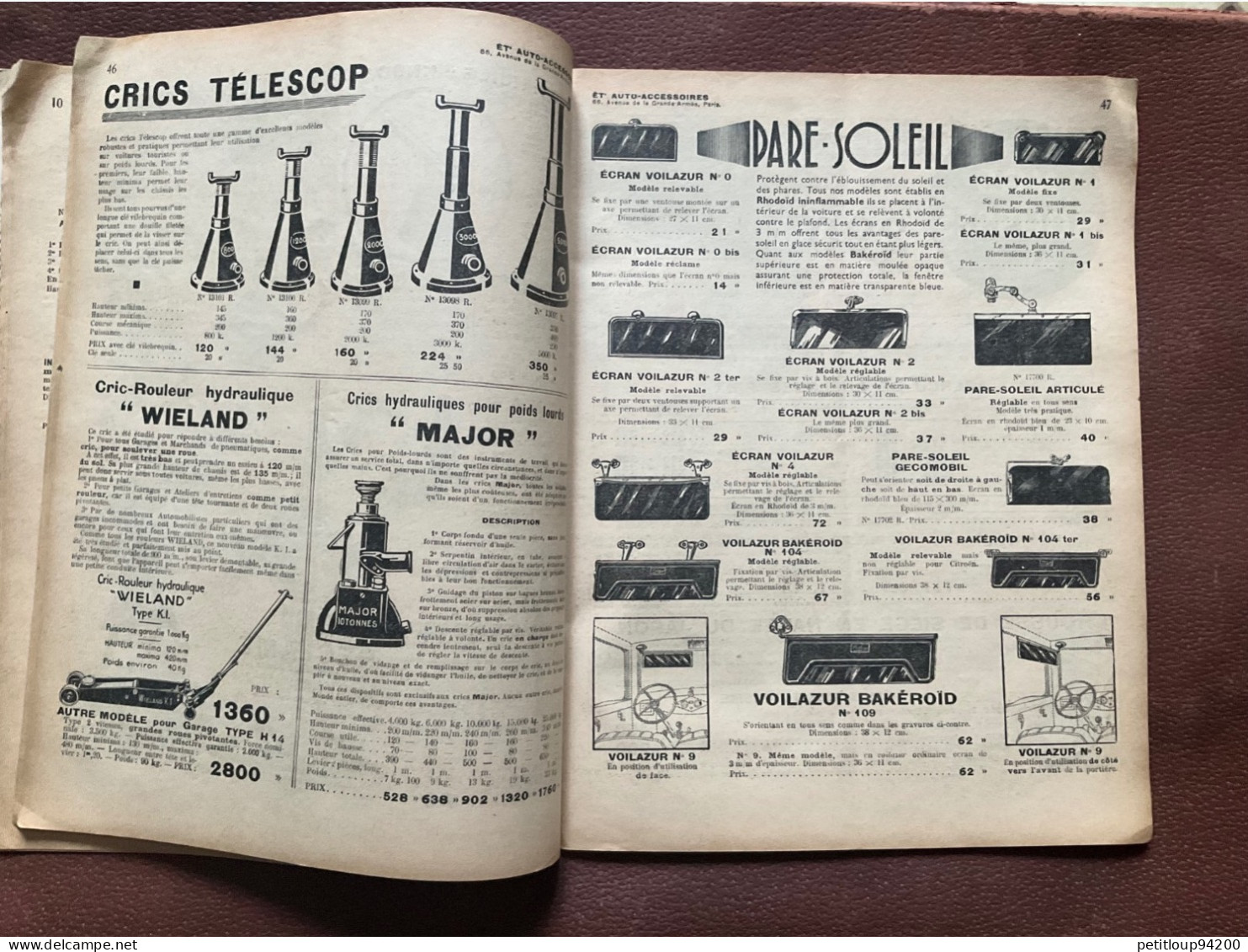 DOCUMENT COMMERCIAL Catalogue  AUTO-ACCESSOIRES  Paris  ANNÉE 1939