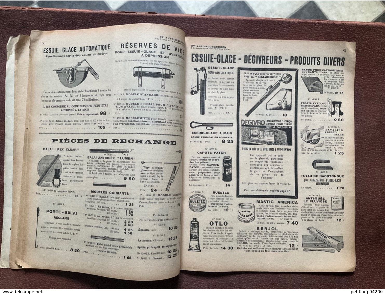 DOCUMENT COMMERCIAL Catalogue  AUTO-ACCESSOIRES  Paris  ANNÉE 1939