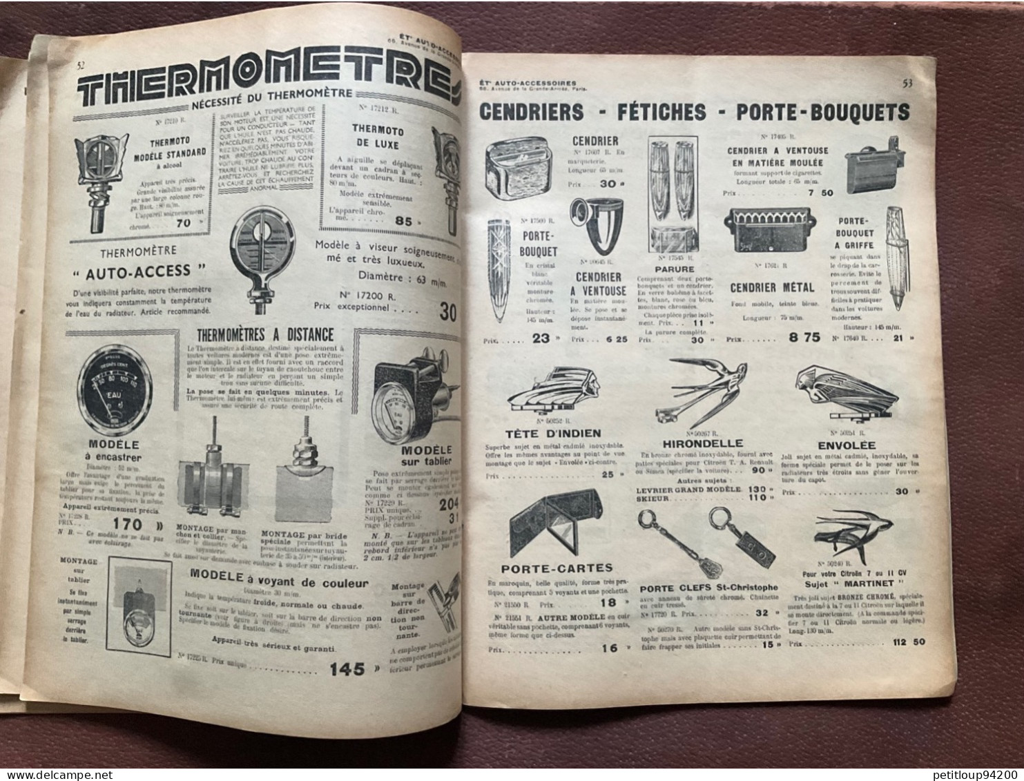 DOCUMENT COMMERCIAL Catalogue  AUTO-ACCESSOIRES  Paris  ANNÉE 1939