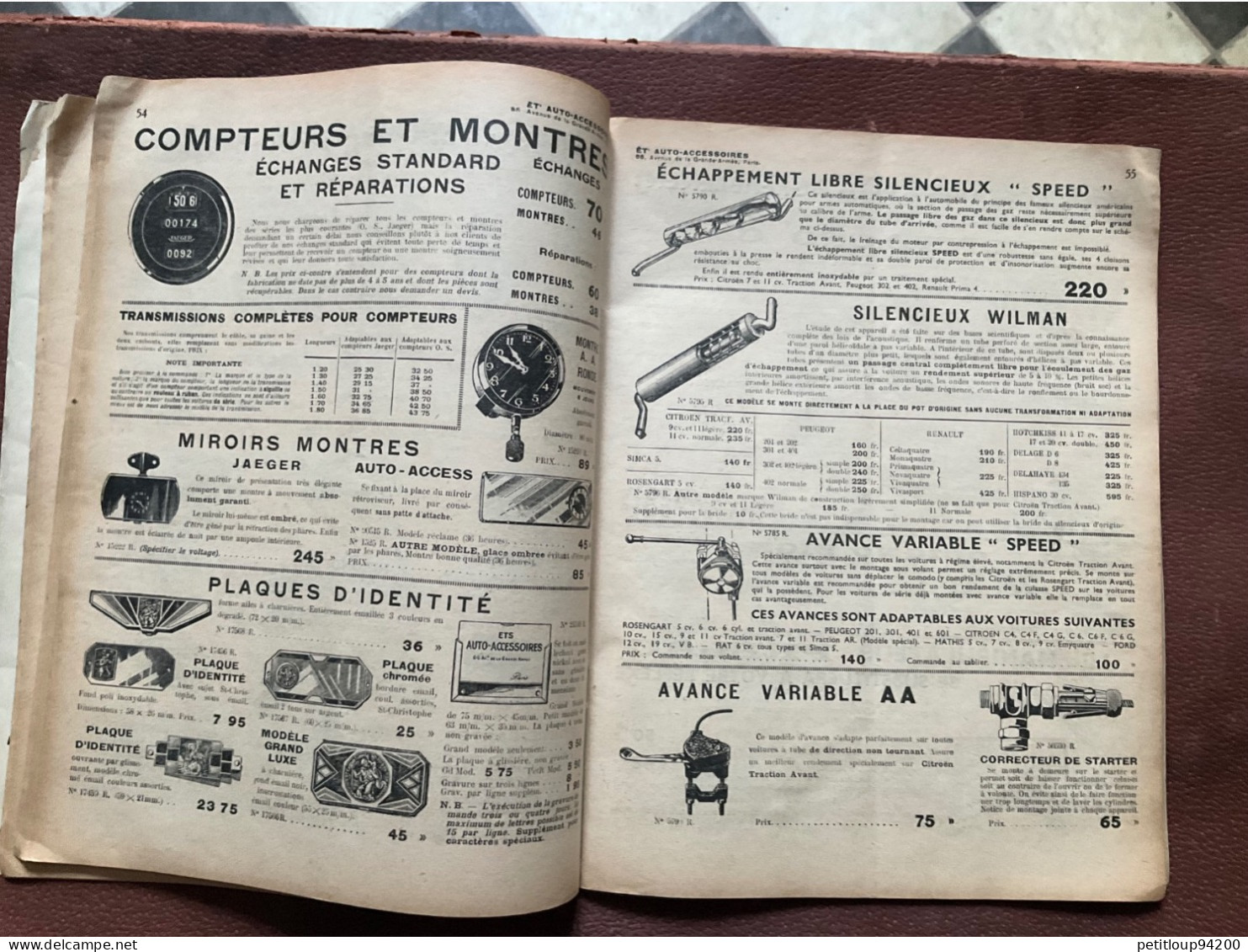 DOCUMENT COMMERCIAL Catalogue  AUTO-ACCESSOIRES  Paris  ANNÉE 1939