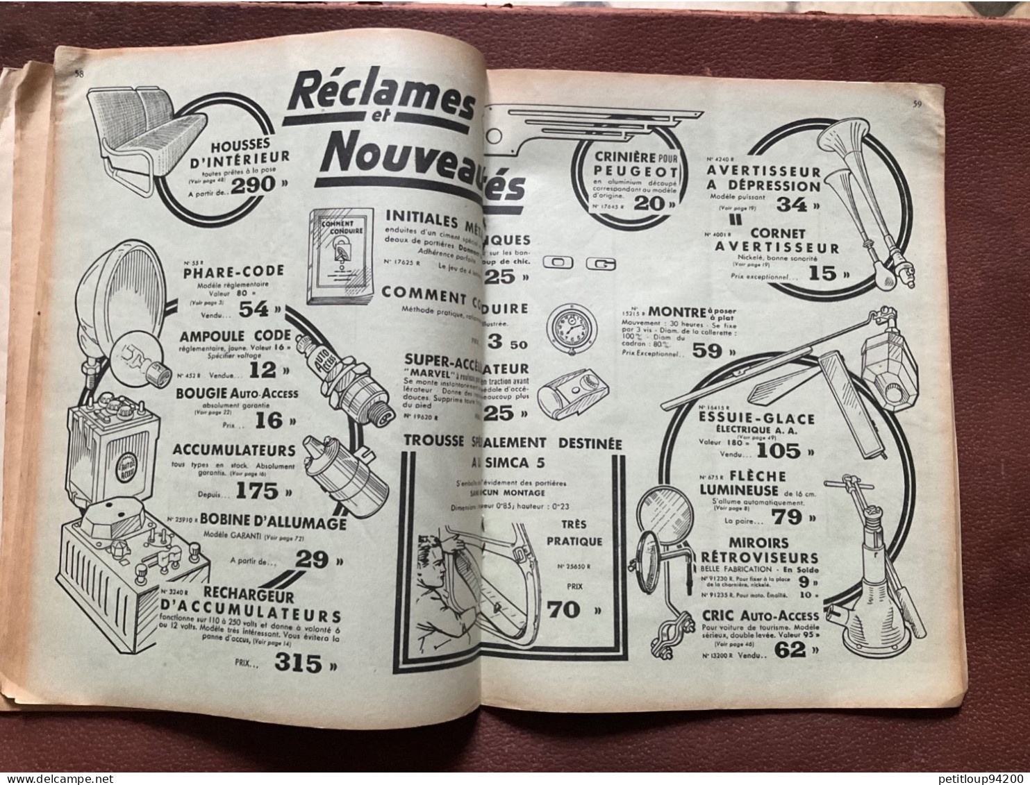 DOCUMENT COMMERCIAL Catalogue  AUTO-ACCESSOIRES  Paris  ANNÉE 1939