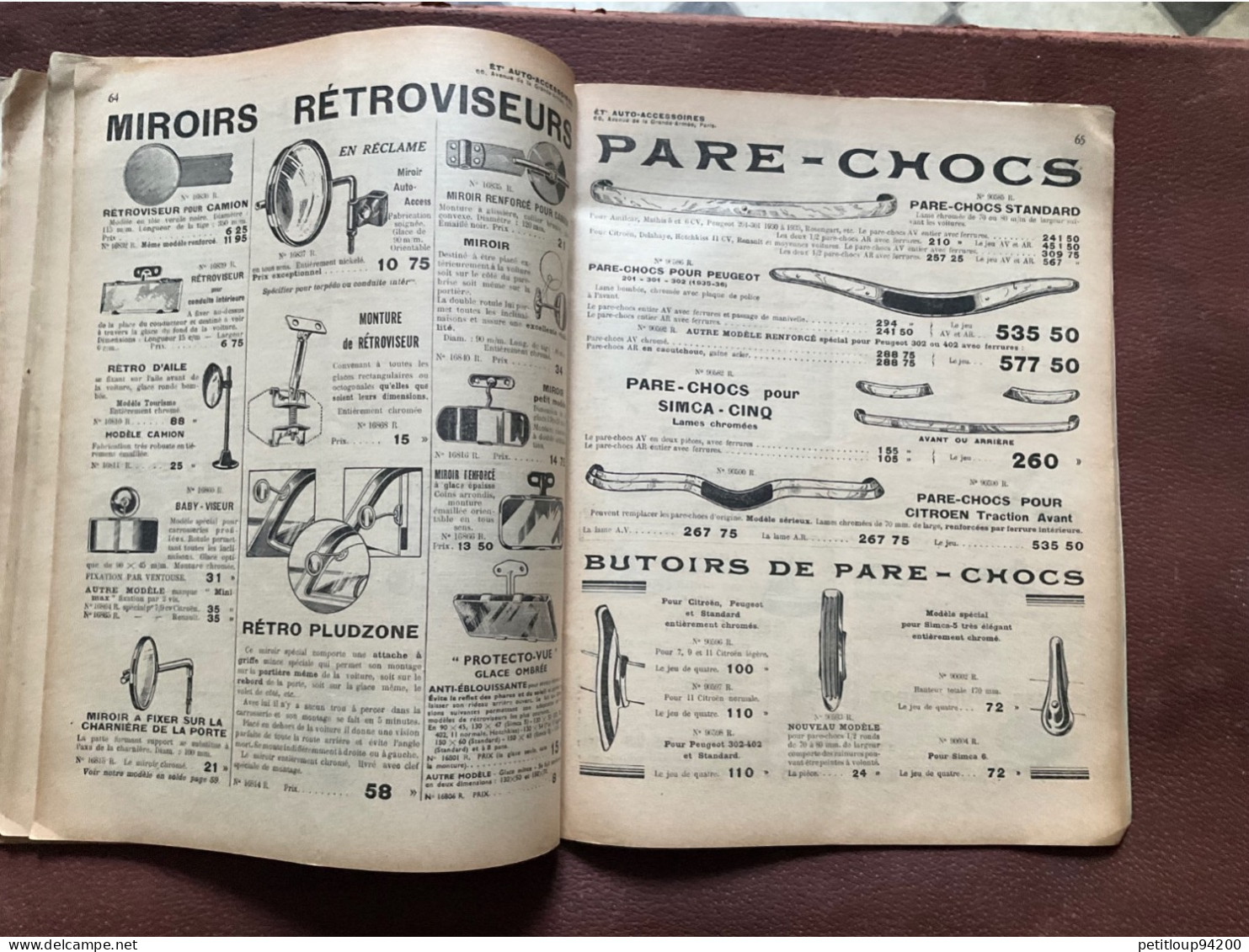 DOCUMENT COMMERCIAL Catalogue  AUTO-ACCESSOIRES  Paris  ANNÉE 1939