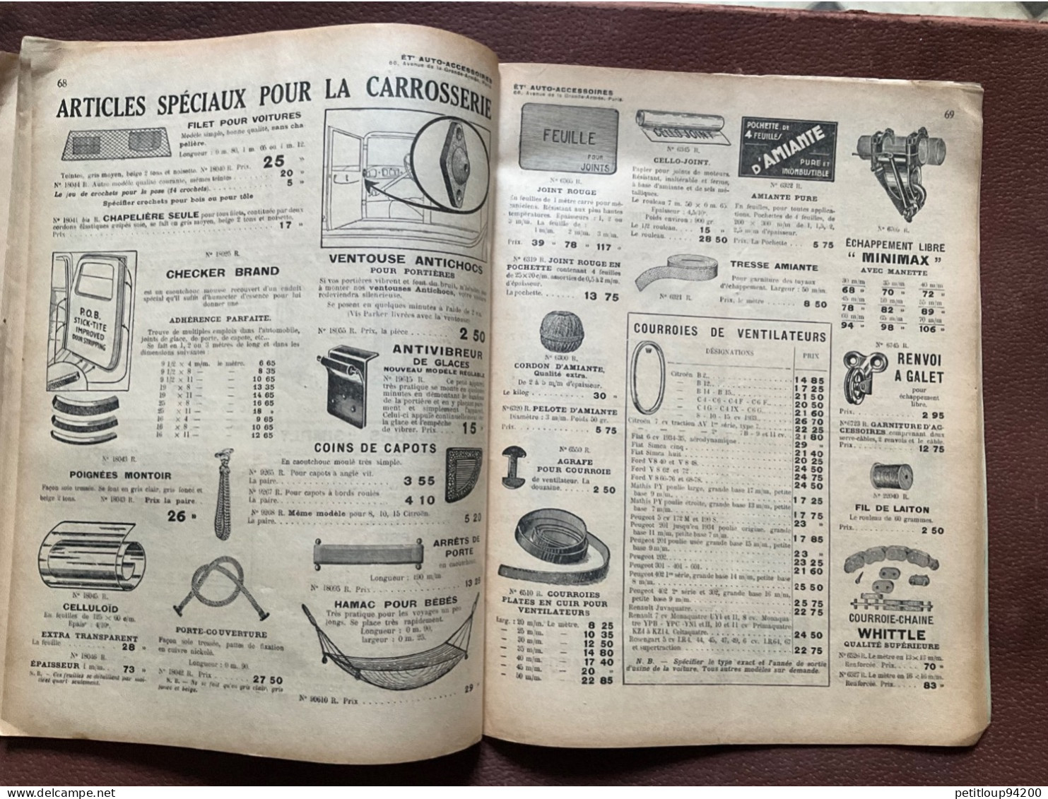 DOCUMENT COMMERCIAL Catalogue  AUTO-ACCESSOIRES  Paris  ANNÉE 1939