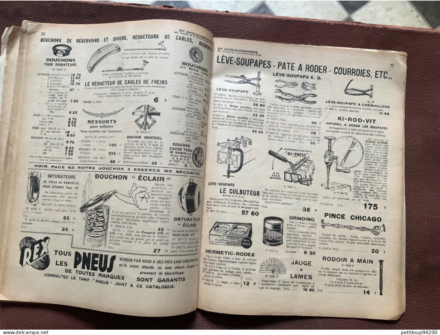 DOCUMENT COMMERCIAL Catalogue  AUTO-ACCESSOIRES  Paris  ANNÉE 1939