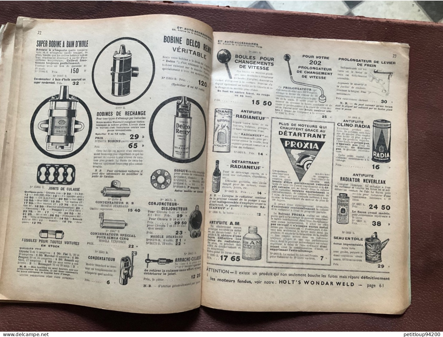 DOCUMENT COMMERCIAL Catalogue  AUTO-ACCESSOIRES  Paris  ANNÉE 1939