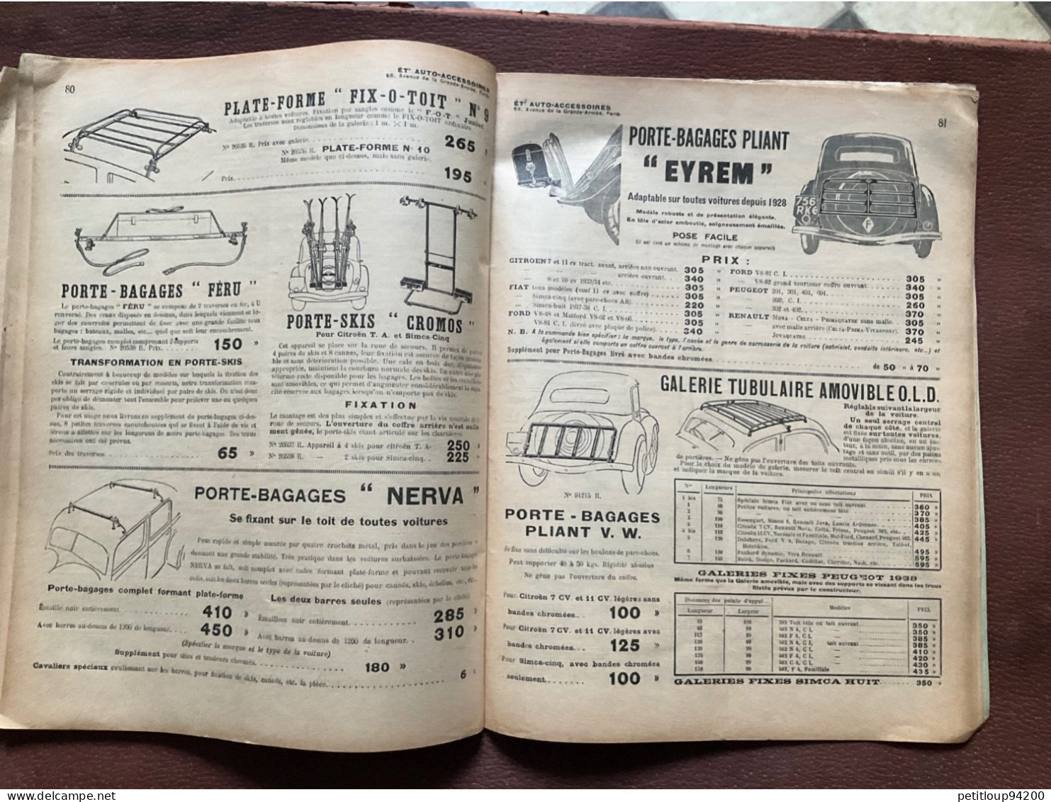 DOCUMENT COMMERCIAL Catalogue  AUTO-ACCESSOIRES  Paris  ANNÉE 1939