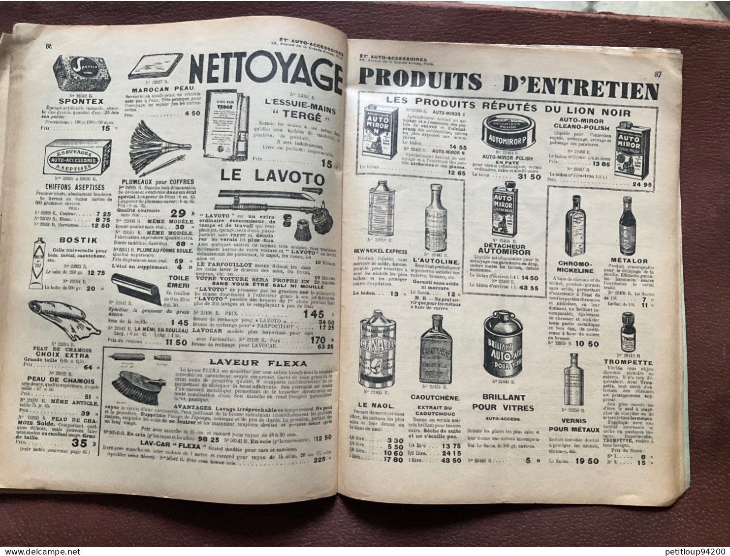 DOCUMENT COMMERCIAL Catalogue  AUTO-ACCESSOIRES  Paris  ANNÉE 1939