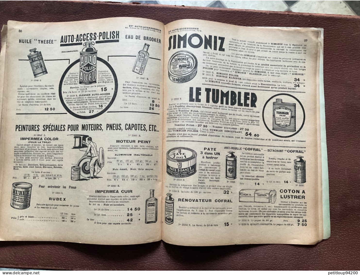 DOCUMENT COMMERCIAL Catalogue  AUTO-ACCESSOIRES  Paris  ANNÉE 1939