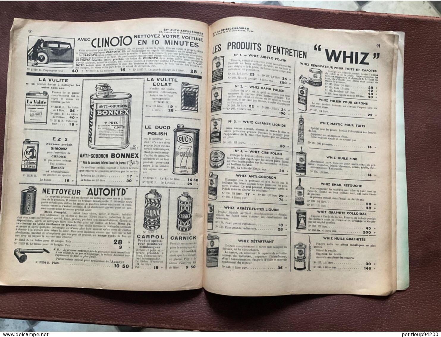 DOCUMENT COMMERCIAL Catalogue  AUTO-ACCESSOIRES  Paris  ANNÉE 1939