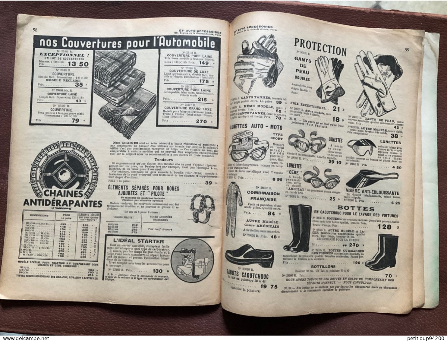 DOCUMENT COMMERCIAL Catalogue  AUTO-ACCESSOIRES  Paris  ANNÉE 1939