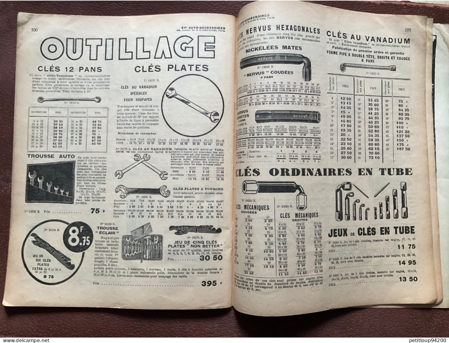 DOCUMENT COMMERCIAL Catalogue  AUTO-ACCESSOIRES  Paris  ANNÉE 1939