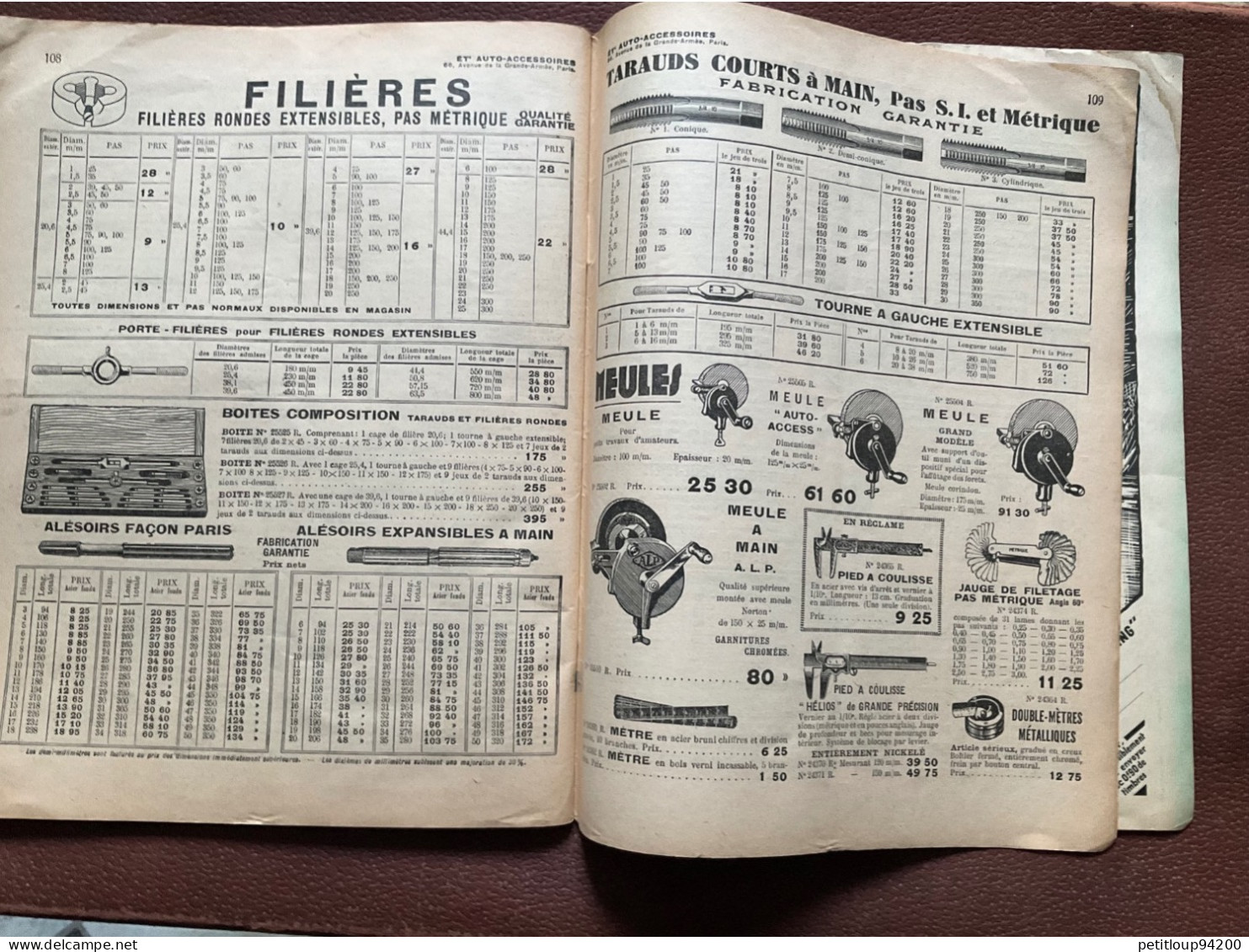 DOCUMENT COMMERCIAL Catalogue  AUTO-ACCESSOIRES  Paris  ANNÉE 1939