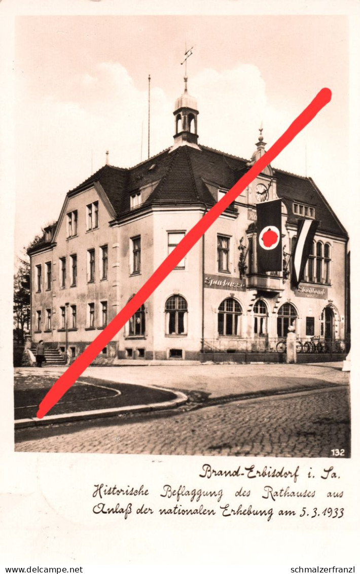 Anlaßkarte AK Brand Erbisdorf Rathaus Markt NS Beflaggung Nationale Erhebung 1933 A Lichtenberg Mulda Oederan Freiberg - Brand-Erbisdorf
