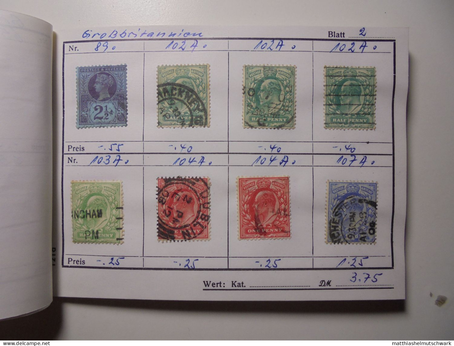 Auswahlheft Nr. 586 20 Blätter 160 Briefmarken  Großbritannien 1881-1961/Mi Nr. 65 II-344 Ca. € 60 Stam - Gebruikt