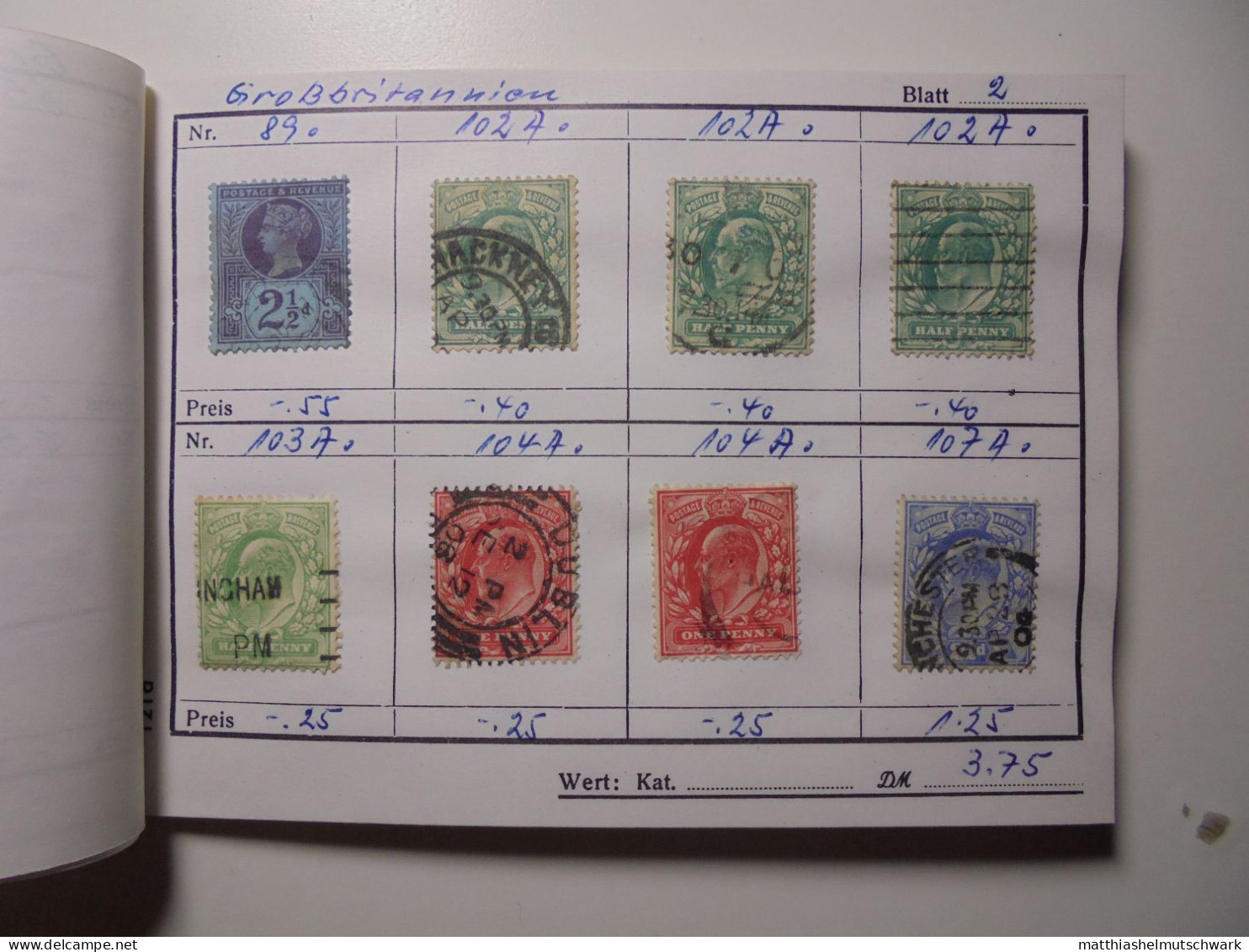 Auswahlheft Nr. 586 20 Blätter 160 Briefmarken  Großbritannien 1881-1961/Mi Nr. 65 II-344 Ca. € 60 Stam - Gebraucht