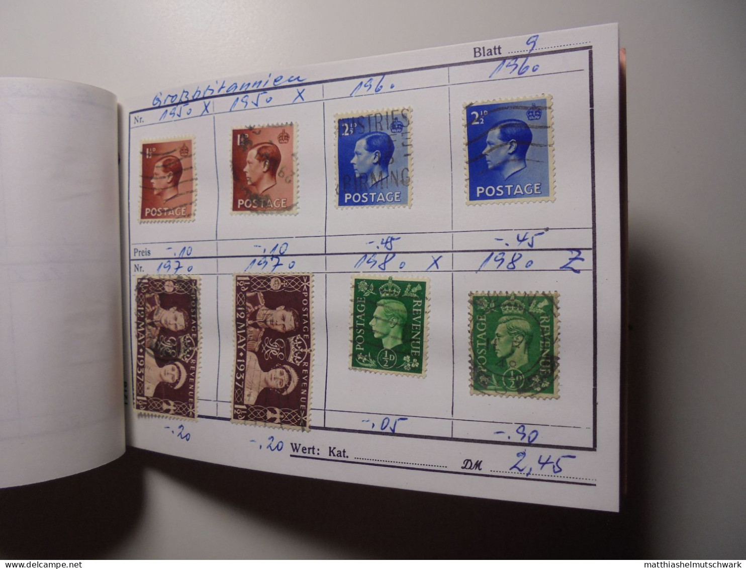 Auswahlheft Nr. 586 20 Blätter 160 Briefmarken  Großbritannien 1881-1961/Mi Nr. 65 II-344 Ca. € 60 Stam