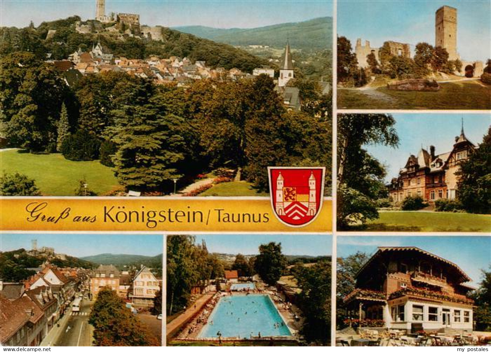 73935475 Koenigstein__Taunus Panorama Burgruine Ortspartien Schwimmbad Hotel - Koenigstein