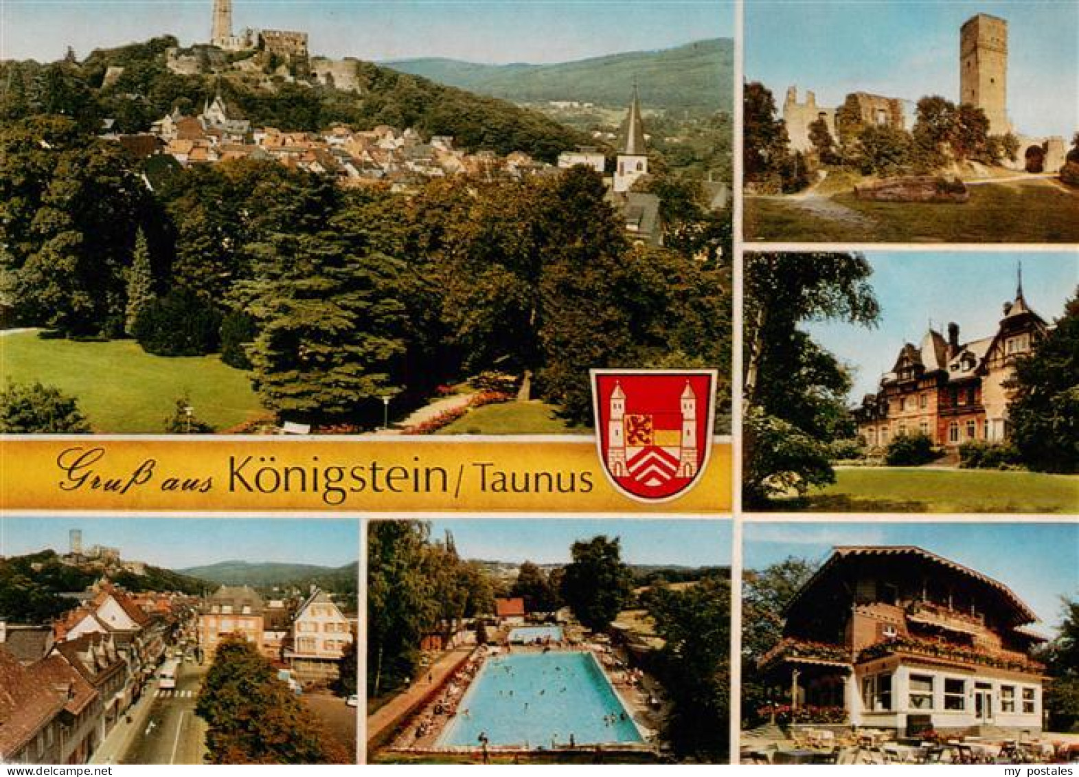 73935474 Koenigstein__Taunus Panorama Burgruine Ortspartien Schwimmbad Hotel - Koenigstein