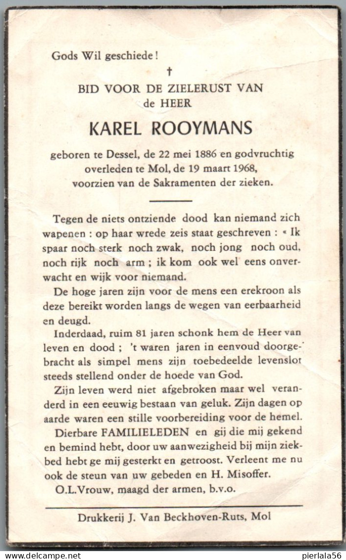 Bidprentje Dessel - Rooymans Karel (1886-1968) - Images Religieuses