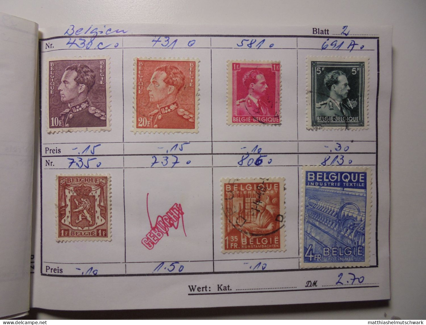 Auswahlheft Nr. 646 11 Blätter 62 Briefmarken Xx Belgien 1893-1977/Mi Nr. 53-1912, Unvollständig Einschl - 1893-1900 Fijne Baard