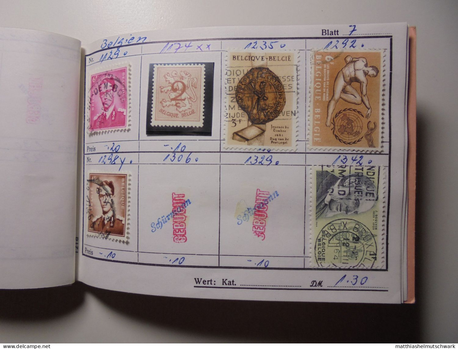 Auswahlheft Nr. 646 11 Blätter 62 Briefmarken xx Belgien 1893-1977/Mi Nr. 53-1912, unvollständig Einschl