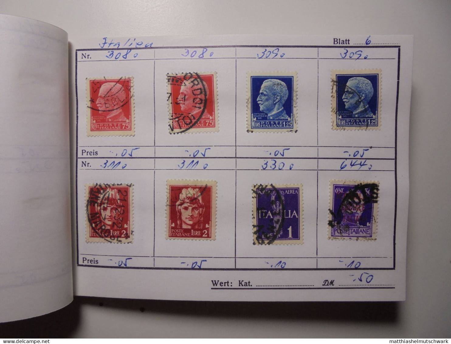 Auswahlheft Nr. 648 25 Blätter 202 Briefmarken  Italien ca. 1895-1961/Mi Nr. 69-1110, unvollständig Ca.