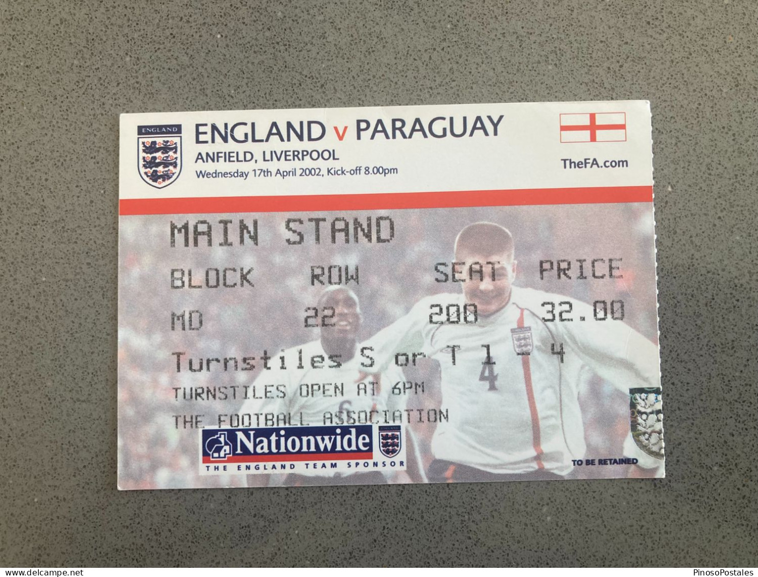 England V Paraguay 2001-02 Match Ticket - Tickets D'entrée