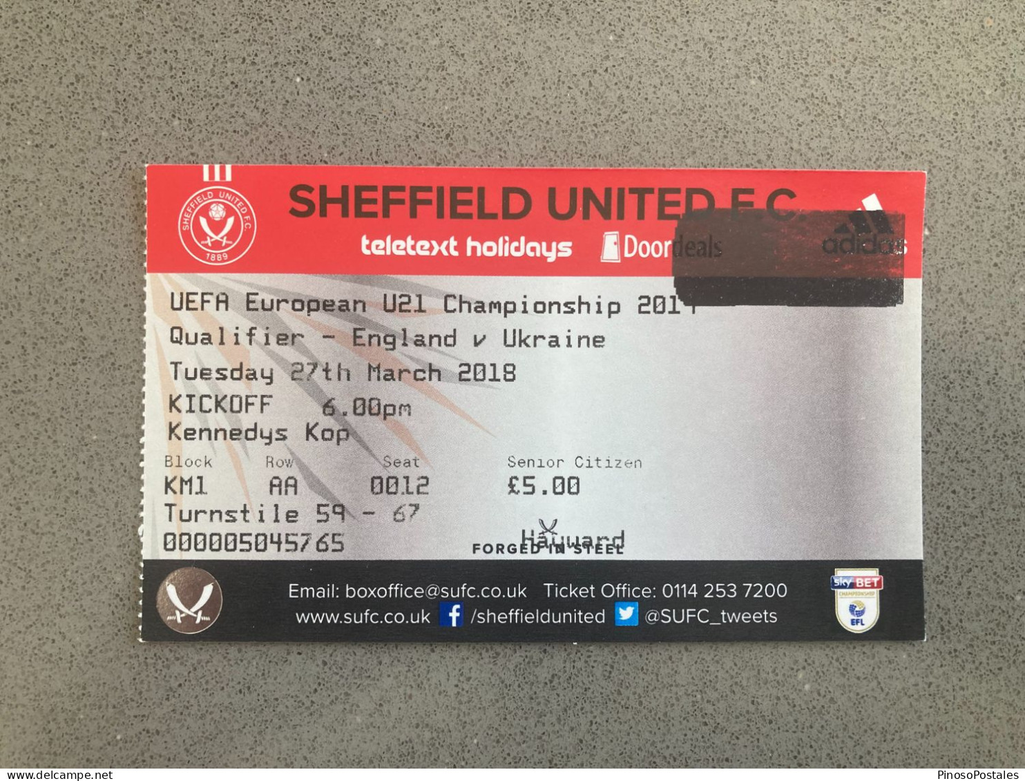 England U-21v Ukraine U-21 2017-18 Match Ticket - Eintrittskarten