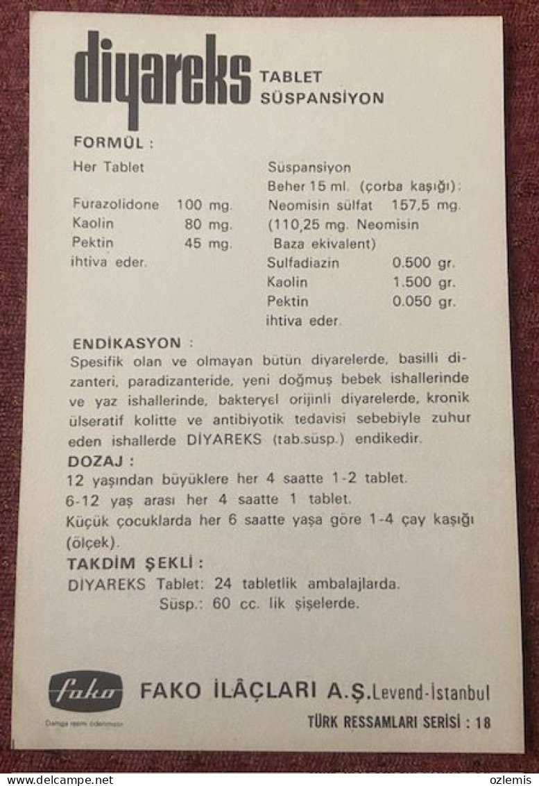 MEDICINE,PHARMACY, DIYAREKS ,TABLET SUSPANSIYON, POSTCARD - Santé