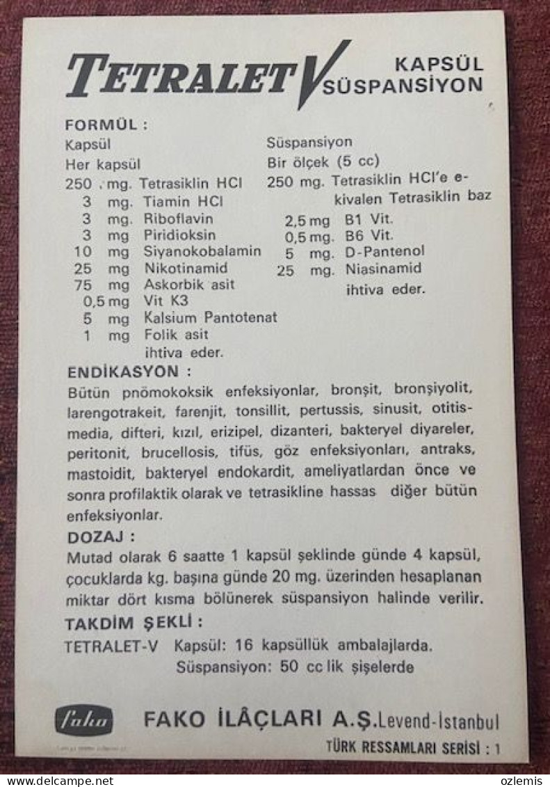 MEDICINE,PHARMACY, TETRALET V ,KAPSUL , SUSPANSIYON, POSTCARD - Santé