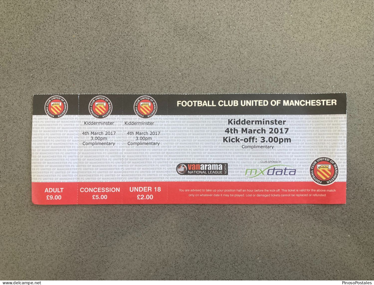 FC United Of Manchester V Kiddermister Harriers 2016-17 Match Ticket - Tickets D'entrée