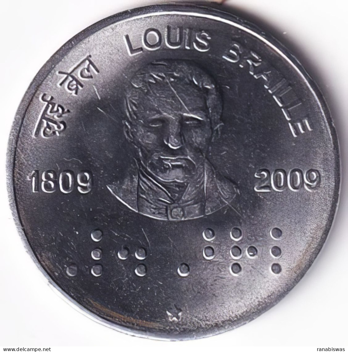 INDIA COIN LOT 84, 2 RUPEES 2009, LOUIS BRAILLE, HYDERABAD MINT, AUNC - India