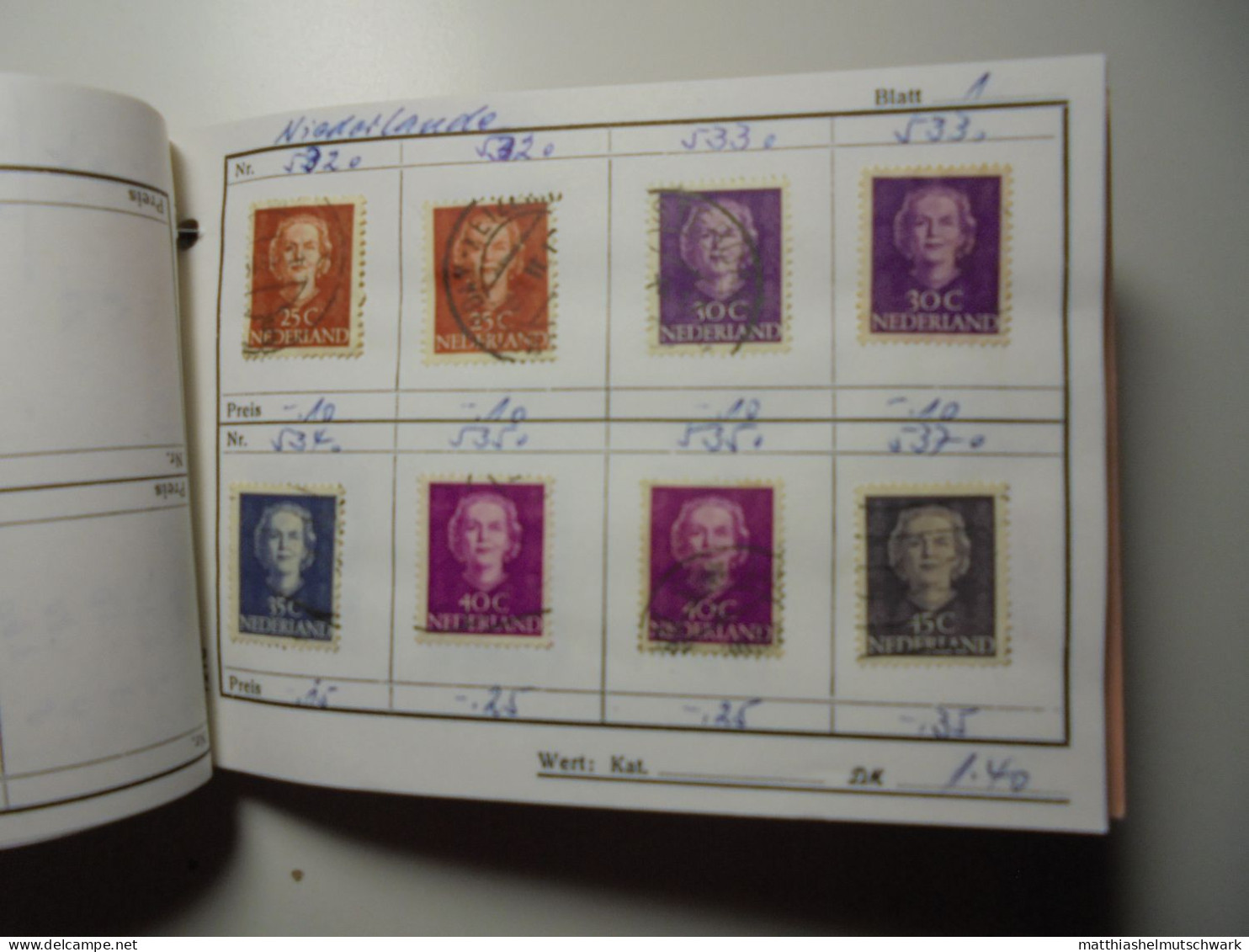 Auswahlheft Nr. 650 22 Blätter 172 Briefmarken xx Niederlande 1899-1989/Mi Nr. 52-1374, unvollständig Ei