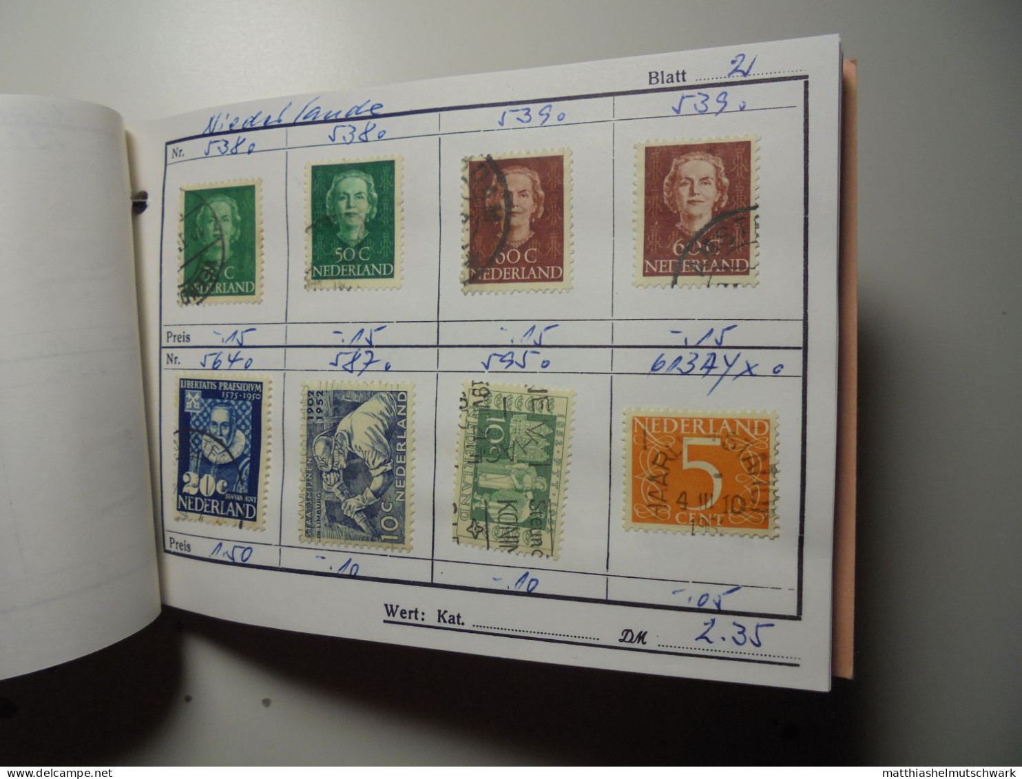 Auswahlheft Nr. 650 22 Blätter 172 Briefmarken xx Niederlande 1899-1989/Mi Nr. 52-1374, unvollständig Ei