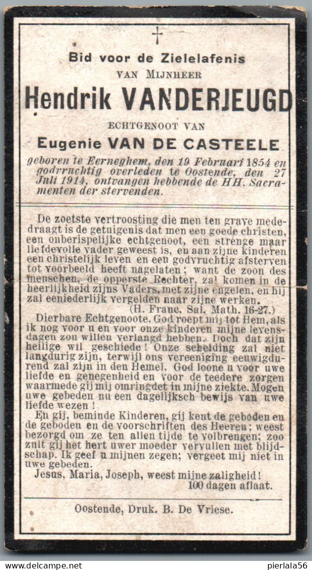 Bidprentje Eernegem - Vanderjeugd Hendrik (1854-1914) Plooi - Santini