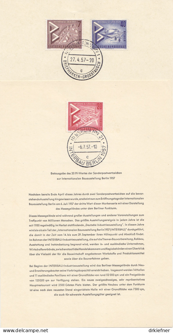 BERLIN 160-162, Ersttagsblatt ETB 21+23, INTERBAU, 1957 - 1e Jour – FDC (feuillets)