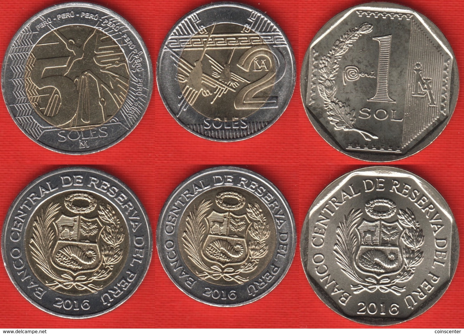 Peru Set Of 3 Coins: 1 - 5 Soles 2016 UNC - Pérou