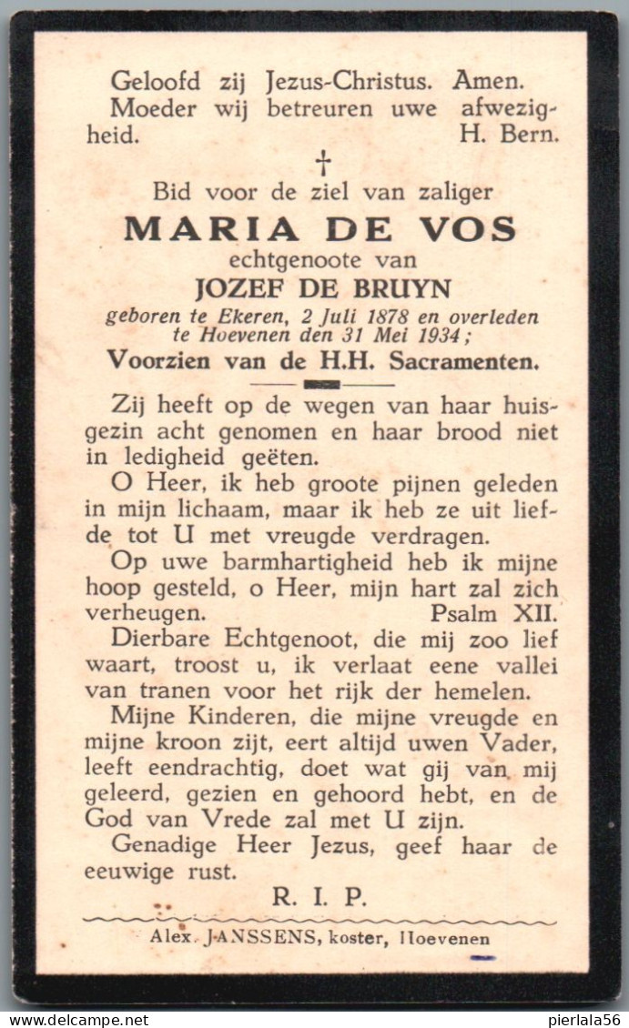 Bidprentje Ekeren - De Vos Maria (1878-1934) - Devotion Images