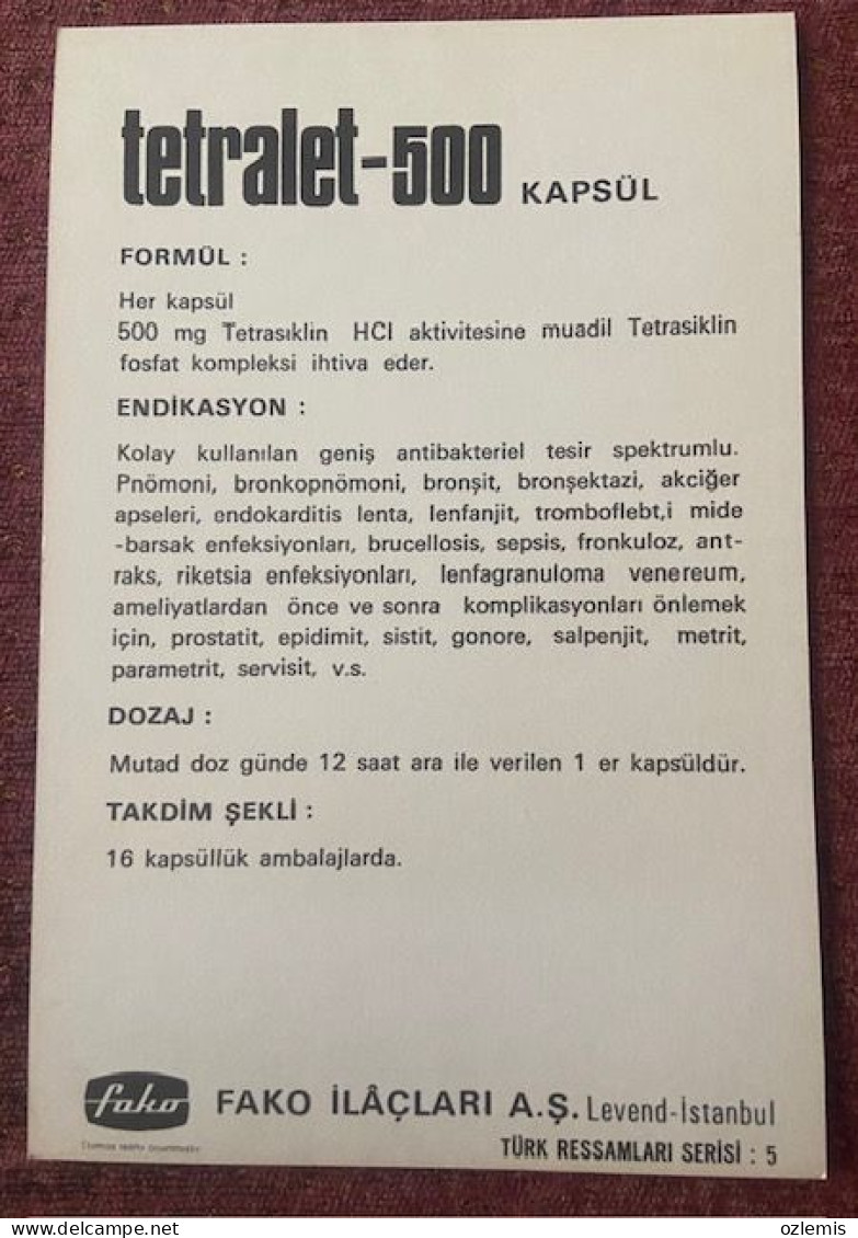 MEDICINE,PHARMACY, TETRALET - 500 KAPSUL , POSTCARD - Salud