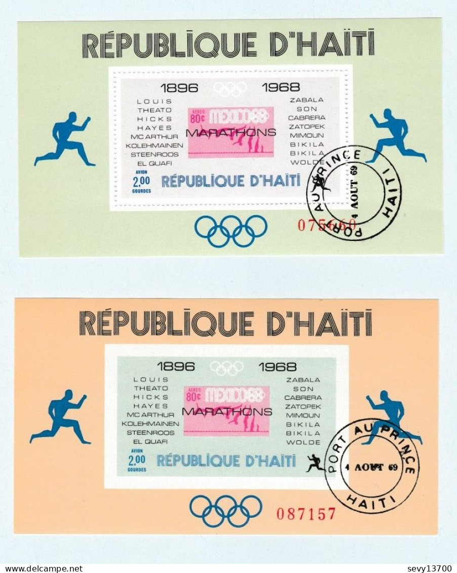 HAITI 2 Bloc Feuillet De 1 Timbre Jeux Olympiques 1896 - 1968 - Mexico 68 (1 Dentele Et 1 Non Dentelé) Numéroté - Haiti