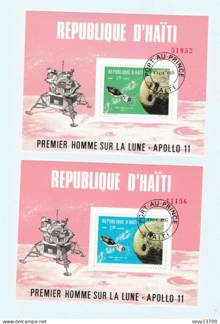 HAITI 4 Bloc Feuillet De 1 Timbre Premier Homme Sur La Lune Apollo 11 (2 Dentele Et 2 Non Dentelé) - Haití