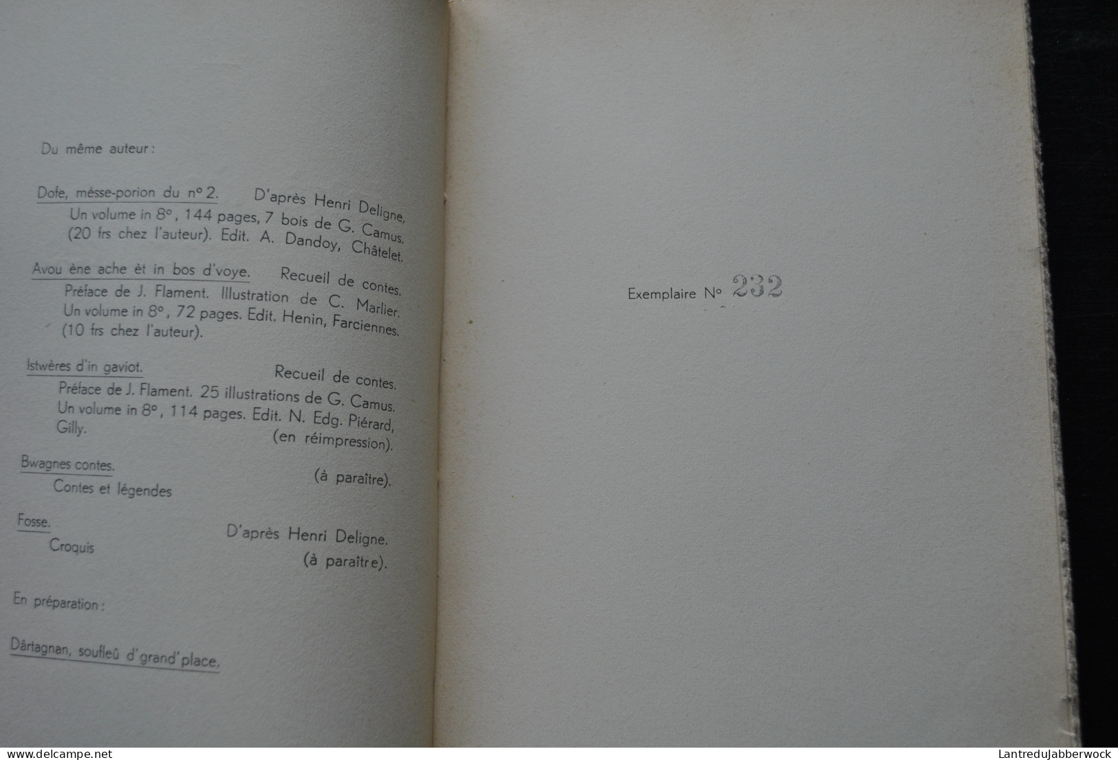 Firmin CALLAERT Intré Lès Tchaûkes Vîj Rîyes Lino De Couverture Gustave CAMUS TL 345 Exemplaires José HENIN Farciennes - Belgium