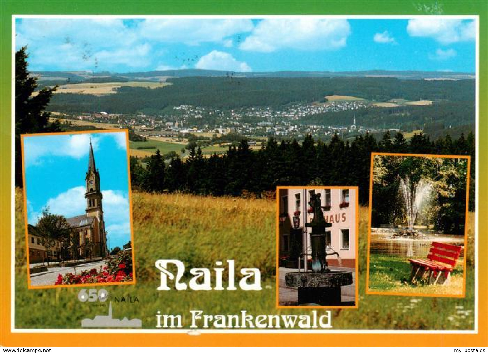 73936402 Naila Panorama Kirche Rathausbrunnen Park - Naila