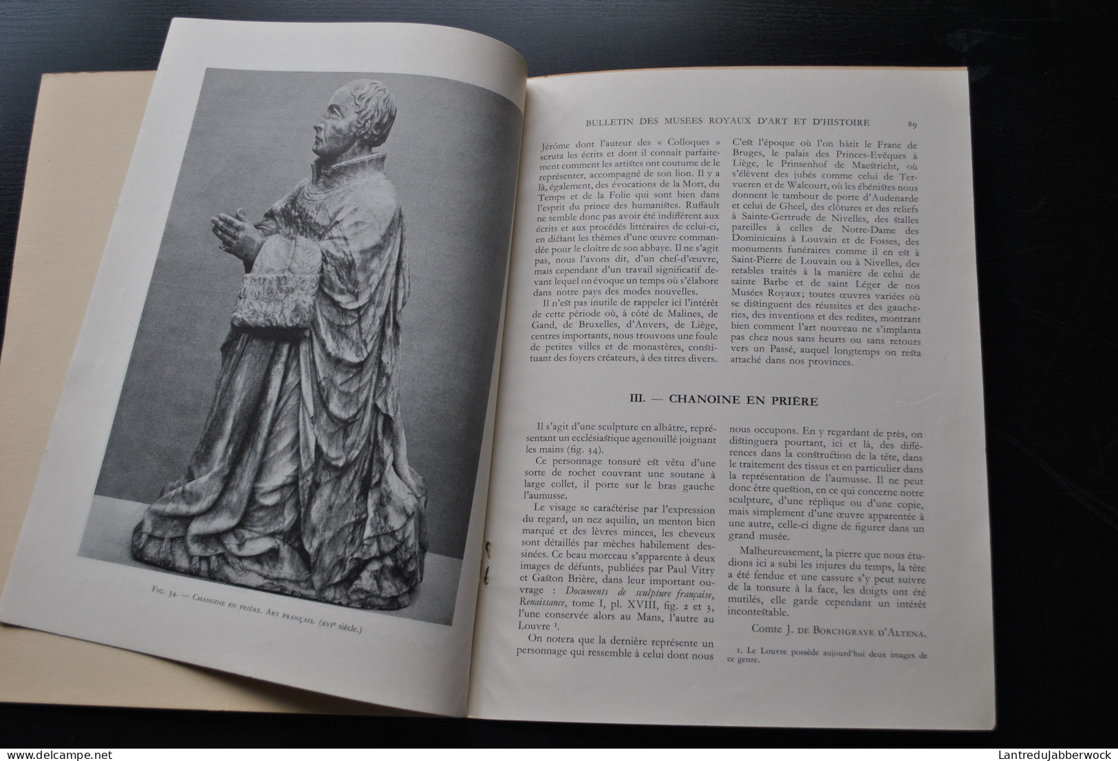 Comte J. De BORCHGRAVE D'ALTENA Notes Au Sujet De Sculptures En Pierre Régionalisme Extrait Bulletin Musées Royaux 1948 - Belgium